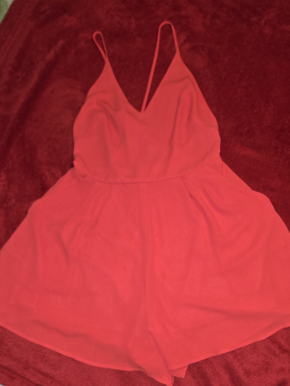 Lush Women's Coral Spaghetti-Strap Romper Size Small